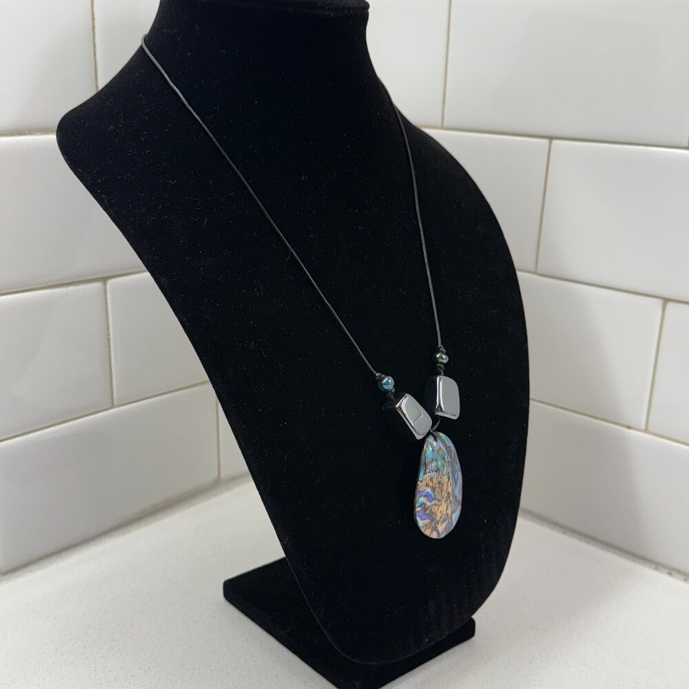 Iridescent Abalone Shell And Hematite Necklace - image 2